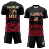 Custom Black Vintage USA Flag Cream-Crimson Gradient Pinstripe Sublimation Soccer Uniform Jersey