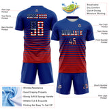 Custom Royal Vintage USA Flag Black-Red Gradient Pinstripe Sublimation Soccer Uniform Jersey