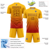 Custom Gold Red-Black Gradient Pinstripe Sublimation Soccer Uniform Jersey