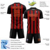 Custom Black Red-Old Gold Vertical Brush Stroke Stripes Sublimation Soccer Uniform Jersey