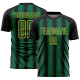 Custom Black Kelly Green-Gold Vertical Brush Stroke Stripes Sublimation Soccer Uniform Jersey