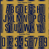 Custom Navy Old Gold Vertical Brush Stroke Stripes Sublimation Soccer Uniform Jersey