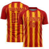 Custom Red Gold Vertical Brush Stroke Stripes Sublimation Soccer Uniform Jersey