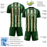 Custom Green Cream Vertical Brush Stroke Stripes Sublimation Soccer Uniform Jersey