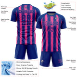 Custom Royal Pink Vertical Brush Stroke Stripes Sublimation Soccer Uniform Jersey