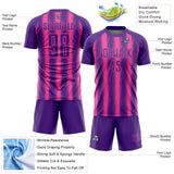 Custom Purple Pink Vertical Brush Stroke Stripes Sublimation Soccer Uniform Jersey