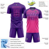 Custom Purple Pink-Medium Purple Gradient Horizontal Stripes Sublimation Soccer Uniform Jersey
