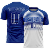 Custom Royal Thunder Blue-White Gradient Horizontal Stripes Sublimation Soccer Uniform Jersey