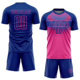 Custom Royal Pink-Thunder Blue Gradient Horizontal Stripes Sublimation Soccer Uniform Jersey