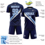 Custom Navy Light Blue-White Diagonal Stripes Sports Sublimation Soccer Uniform Jersey