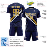 Custom Navy Old Gold-White Diagonal Stripes Sports Sublimation Soccer Uniform Jersey