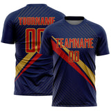 Custom Navy Red-Old Gold Diagonal Stripes Sports Sublimation Soccer Uniform Jersey
