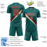 Custom Teal Crimson-Cream Diagonal Stripes Sports Sublimation Soccer Uniform Jersey