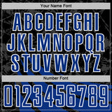 Custom Black Royal-White Distressed Diagonal Stripes Wind Shapes Sports Sublimation Soccer Uniform Jersey