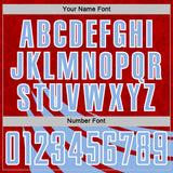 Custom Red Light Blue-White Distressed Diagonal Stripes Wind Shapes Sports Sublimation Soccer Uniform Jersey
