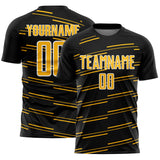 Custom Black Gold-White Diagonal Pinstripes Lines Sports Sublimation Soccer Uniform Jersey