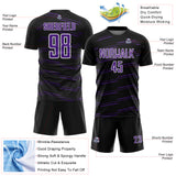 Custom Black Purple-White Diagonal Pinstripes Lines Sports Sublimation Soccer Uniform Jersey