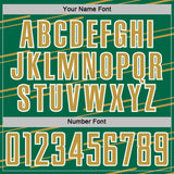 Custom Kelly Green Old Gold-White Diagonal Pinstripes Lines Sports Sublimation Soccer Uniform Jersey