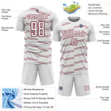 Custom White Crimson Diagonal Pinstripes Lines Sports Sublimation Soccer Uniform Jersey