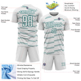 Custom White Teal Diagonal Pinstripes Lines Sports Sublimation Soccer Uniform Jersey