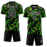 Custom Black White-Green Geometric Camo Fragment Sports Sublimation Soccer Uniform Jersey