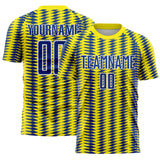 Custom Light Yellow Royal-White Colombia Feather Pattern Sublimation Soccer Uniform Jersey