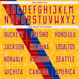 Custom Gold Red Blue-White Colombia Network Pattern Diagonal Stripe Sublimation Soccer Uniform Jersey