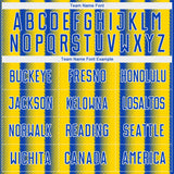 Custom Thunder Blue Light Yellow-White Colombia Vertical Stripes Halftone Dot Pattern Sublimation Soccer Uniform Jersey