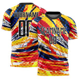 Custom Graffiti Pattern Black Yellow Blue-Red Colombia Brush Stroke Halftone Dot Pattern Sublimation Soccer Uniform Jersey