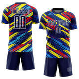 Custom Royal Navy Yellow Blue-Red Colombia Diagonal Stripes Sublimation Soccer Uniform Jersey