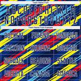 Custom Royal Navy Yellow Blue-Red Colombia Diagonal Stripes Sublimation Soccer Uniform Jersey