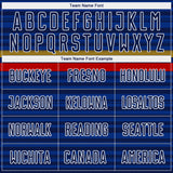 Custom Royal Navy Yellow-Red Colombia Horizontal Stripes Geometric Aztec Tribal Pattern Sublimation Soccer Uniform Jersey