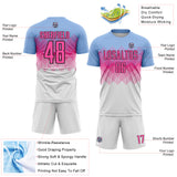 Custom Light Blue Pink Black-White Colombia Gradient Lines Sublimation Soccer Uniform Jersey