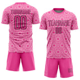 Custom Light Pink Pink-Black Colombia Geometric Interlocking Pattern Sublimation Soccer Uniform Jersey