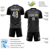 Custom Black Gradient-Steel Gray Colombia Geometric Interlocking Pattern Sublimation Soccer Uniform Jersey