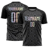 Custom Black Gradient-Steel Gray Colombia Geometric Interlocking Pattern Sublimation Soccer Uniform Jersey