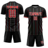 Custom Black Red-White France Vertical Pinstripe Sublimation Soccer Uniform Jersey