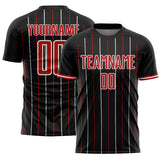 Custom Black Red-White France Vertical Pinstripe Sublimation Soccer Uniform Jersey