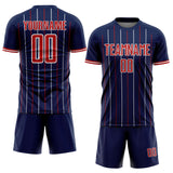 Custom Navy Red-White France Vertical Pinstripe Sublimation Soccer Uniform Jersey
