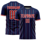 Custom Navy Red-White France Vertical Pinstripe Sublimation Soccer Uniform Jersey