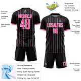 Custom Black Pink-White France Vertical Pinstripe Sublimation Soccer Uniform Jersey