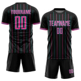 Custom Black Pink-Teal France Vertical Pinstripe Sublimation Soccer Uniform Jersey