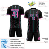 Custom Black Pink-Teal France Vertical Pinstripe Sublimation Soccer Uniform Jersey