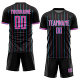 Custom Black Pink-Sky Blue France Vertical Pinstripe Sublimation Soccer Uniform Jersey
