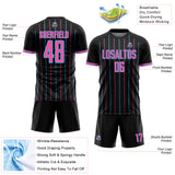 Custom Black Pink-Sky Blue France Vertical Pinstripe Sublimation Soccer Uniform Jersey
