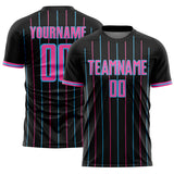 Custom Black Pink-Sky Blue France Vertical Pinstripe Sublimation Soccer Uniform Jersey