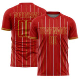 Custom Red Old Gold-White France Vertical Pinstripe Sublimation Soccer Uniform Jersey