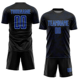 Custom Black Royal-Light Blue Curve Lines Sublimation Soccer Uniform Jersey