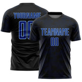 Custom Black Royal-Light Blue Curve Lines Sublimation Soccer Uniform Jersey