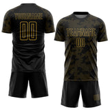 Custom Black-Old Gold Curve Lines Sublimation Soccer Uniform Jersey
